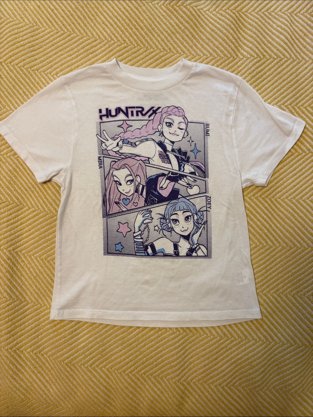 Kpop Huntrix Girls' White Graphic Tee with Pastel Characters